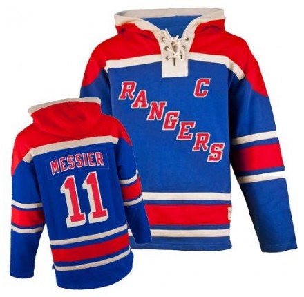 NHL Mark Messier New York Rangers Old Time Hockey Authentic Sawyer Hooded Sweatshirt Jersey - Royal Blue