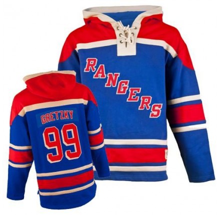 NHL Wayne Gretzky New York Rangers Old Time Hockey Authentic Sawyer Hooded Sweatshirt Jersey - Royal Blue